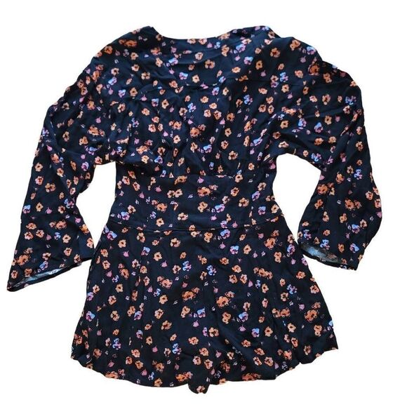 Free People womens Sz 0 black orange LAmour floral romper - Picture 3 of 6